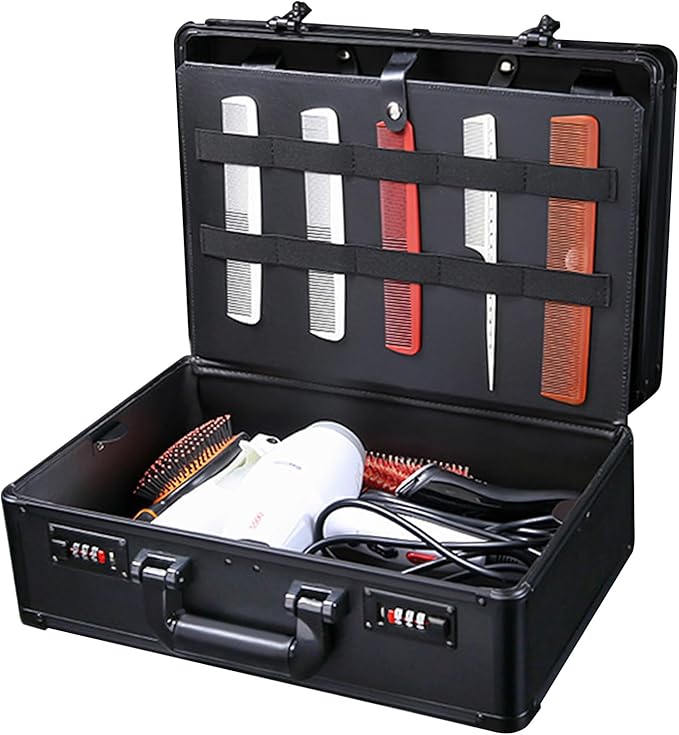 Professional Barber Case, Beauty Salon Barber Case with Code Lock, Hair Stylist Tool Kits Organizer Barber Travel Carry Case Hairdresser Tool Box for Beauty Salon Makeup Artist (Black)