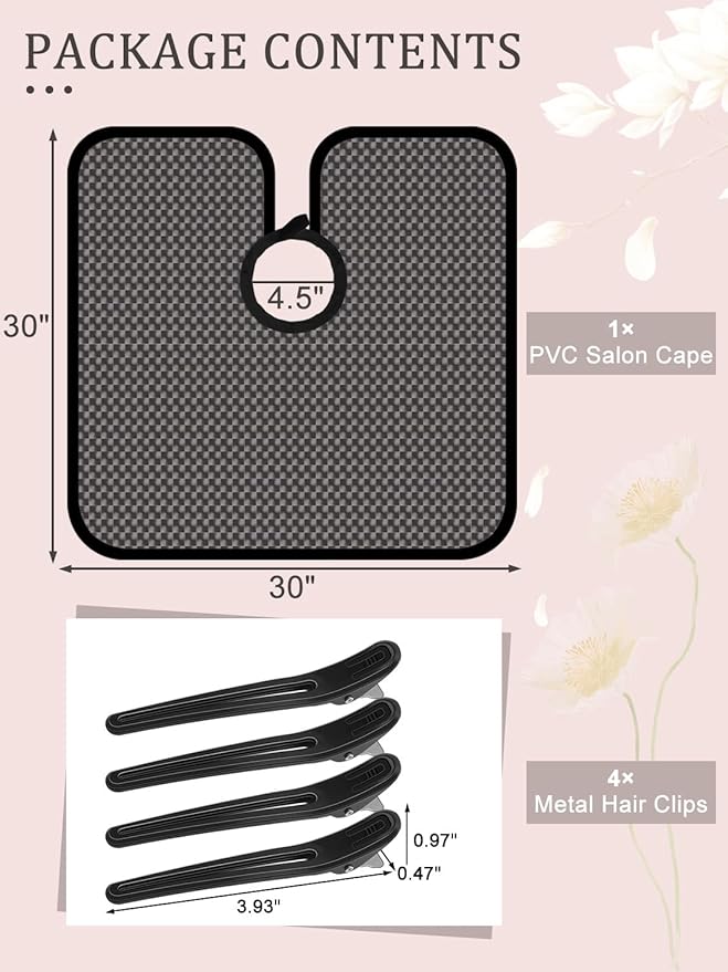 Hair Dye Kit with Hair Dye Cape and Metal Hair Clips, Reusable Waterproof Cape for Hair Coloring, Bleaching, Styling, Shampoo and Makeup, Essential Hair Coloring Device for Women and Hairstylist