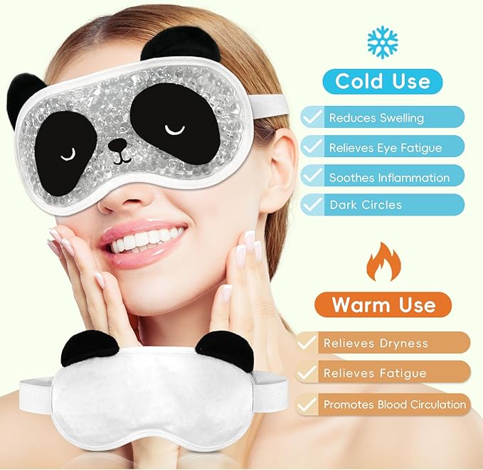 Cooling Eye Mask and Plush Sleep Mask for Woman 2PCS, Cute Animal Sleeping Mask Soft Blindfold Cold Warm Eye Compress Gifting for Home Spa, Office, Morning Refreshment, Travel