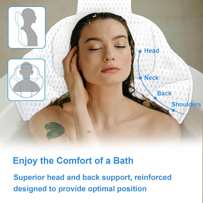 Extra Thick Petal-Shaped Ultra-Comfort Bath tub Pillow for Head,Neck and Backrest,Soft,Anti-Slip Suction Cups,Fit All Bathtubs,Washable,Luxury Bathroom Accessories,Spa Day Gifts for Women Men