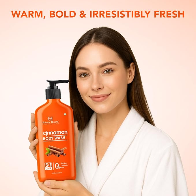 Botanic Hearth Cinnamon Body Wash – Invigorating 5-in-1 Shower Gel with Natural Cinnamon Extract, Hydrating Cleanser for All Skin Types, Sulfate & Paraben Free – 16 fl oz
