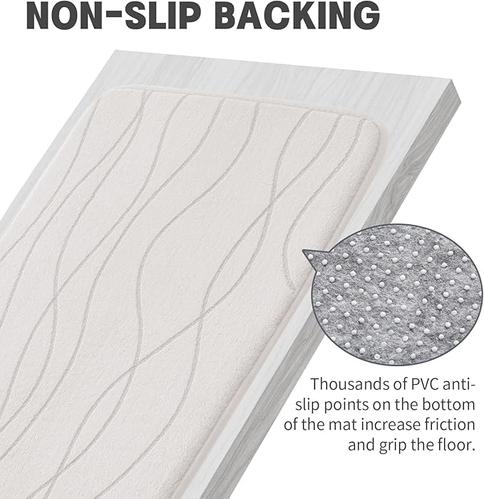 YIHOUSE Memory Foam Bathroom Rug Sets 3 Piece, Ultra Absorbent Bath Mat for Bathroom - Non-Slip Machine Washable & Dry Quickly, 3 Piece Bathroom Mat Set,White