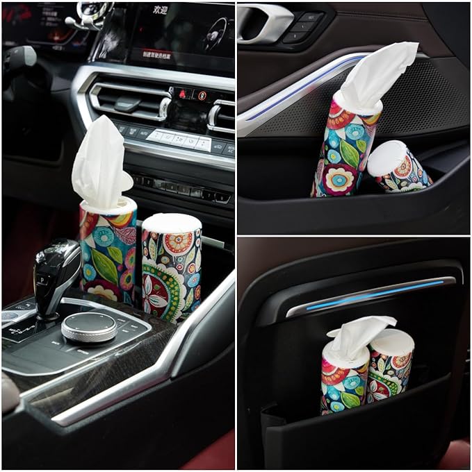 Car Tissues Holder with Facial Tissue, Travel Tissues Cylinder,Cup Holder Tissue Box for Car(3-ply,4 Pack, 200 Sheets)