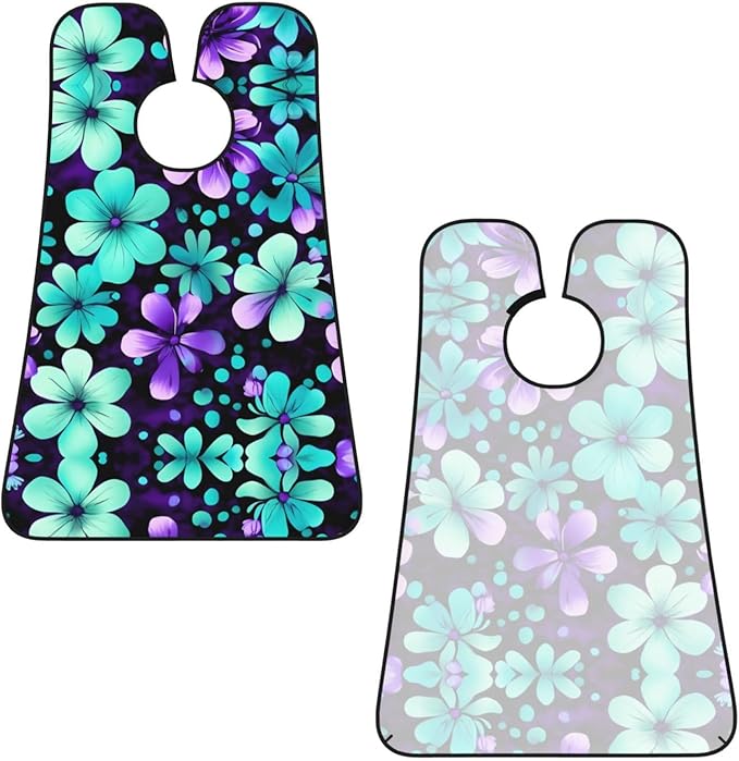 Purple And Teal Flowers Print Beard Bib Shaving Apron, Beard Hair Trimming Cape Gift For Dad