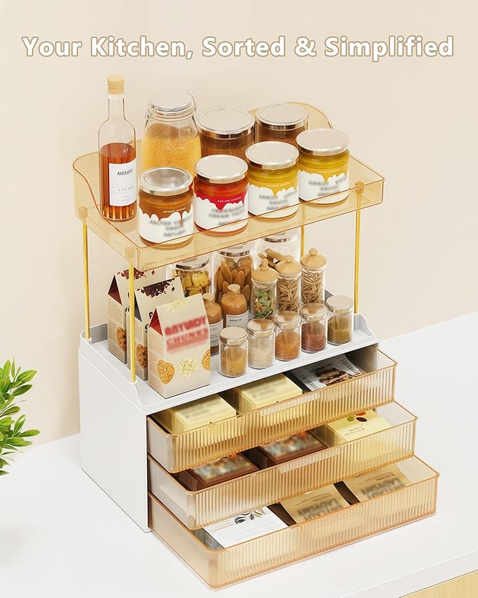 Bathroom Organizers and Storage, Makeup Organizer (Sturdy Durable Attractive), Ideal for Vanity, Countertop, Counter, Perfume, Skincare, Cabinet, Cosmetic, Dresser Organizer (Gold)