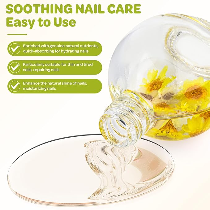 JIASHENG Cuticle Oil, Scented Cuticle Nail Oil Infused with Real Flowers, Hydrates, Moisturizes, Strengthens, Repairs, Revitalizing Cuticle Oils for Nails Damage Dry Cuticle, Vanilla, 15ml