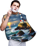 Lighthouse Diamond Paint Print Beard Bib Apron For Men, Beard Hair Catcher For Men Shaving Trimming,Beard Cape Cloth, Black
