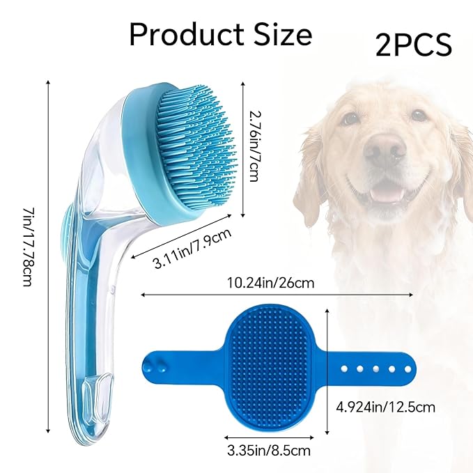 Pet Bath Brush, 2Pcs Dog Bath Brush 2 in 1 Dog Shampoo Brush with Built-in Soap Dispenser for Showering Long Short Haired Dogs Cats