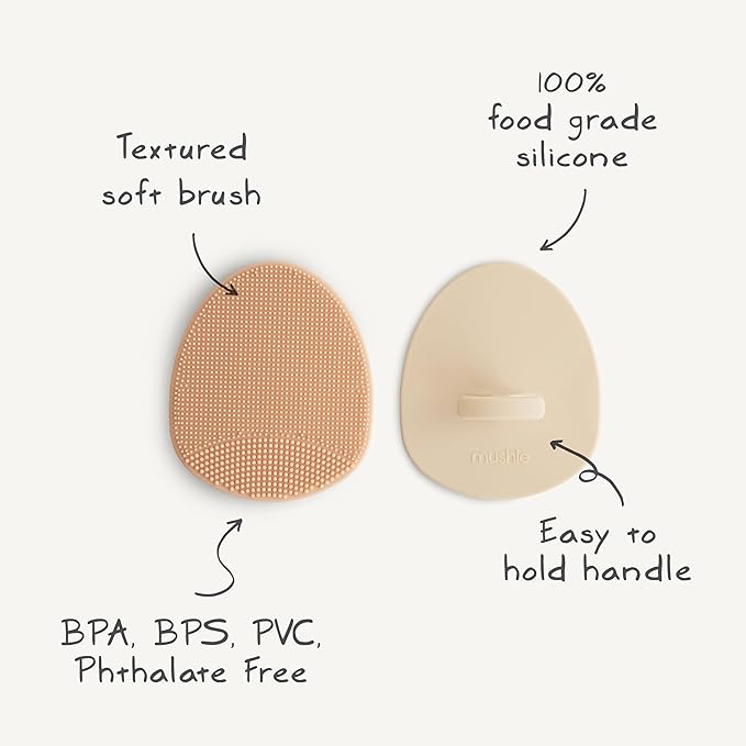 mushie Baby Bath Cradle Cap Brush | Soft Silicone Bristles for Dry Skin, Eczema, & Cradle Cap Treatment | 2-Pack (Tradewinds/Periwinkle)