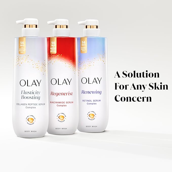 Olay Body Wash for Women, Elasticity Boosting, Collagen Peptide Serum Complex, Renews Moisture, Free of Parabens & Phthalates, Vitamin B3 Lameller Technology, For All Skin Types, 26 fl oz (Pack of 2)