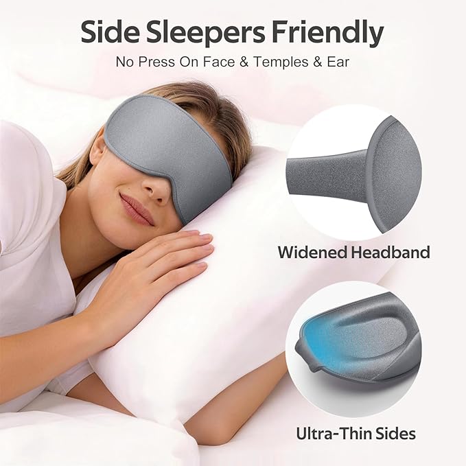 Sleep Mask for Men Women - 100% Blackout Eye Masks for Sleep - 3D Soft Sleeping Mask for Side Sleepers - Zero Pressure Lash Extensions Eye Cover Shade for Airplane Travel Essentials, Grey