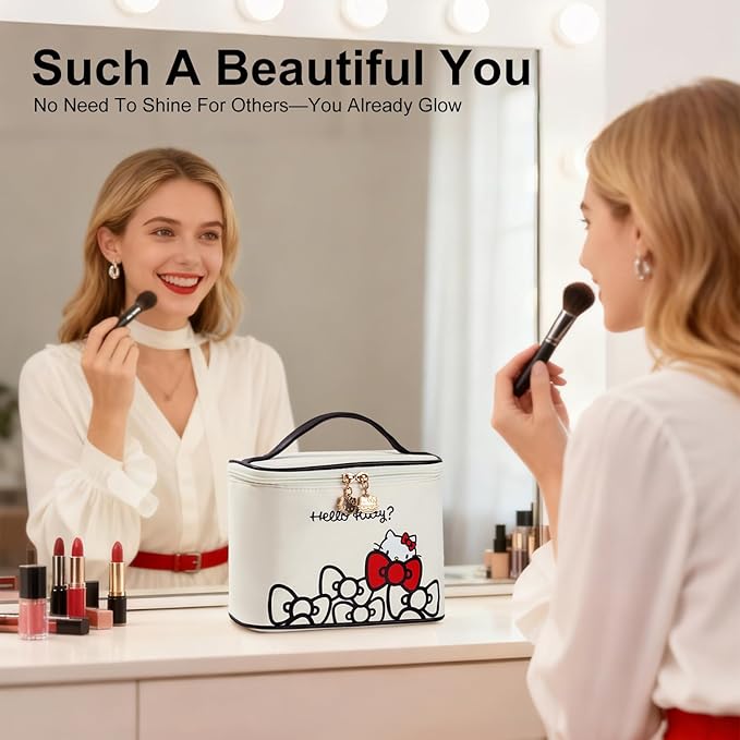 AmBealla Makeup Bag Large Waterproof Cosmetic Bags with Divider and Brush Holder,Cute Printed Makeup Organizer for Women Traveling,Portable Toiletry Bag for Girls