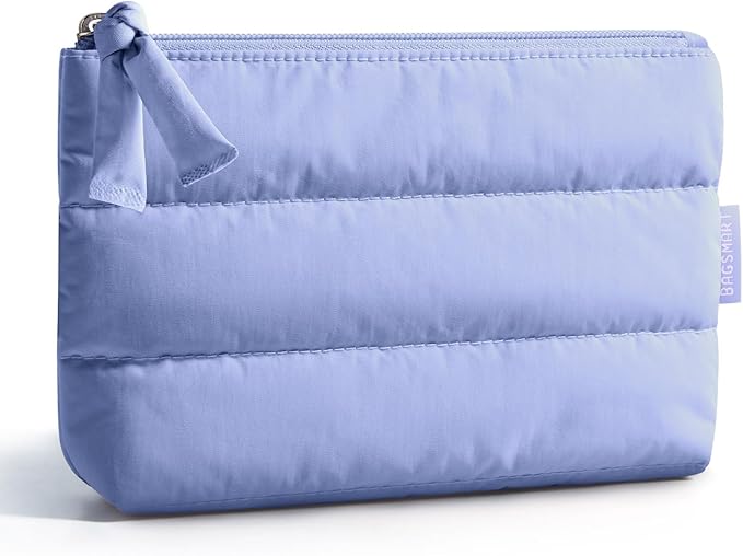 BAGSMART Small Makeup Bag, Puffy Portable Cosmetic Pouch with Charm Zipper, Water-Resistant Travel Organizer for Women (Lavender, Small)