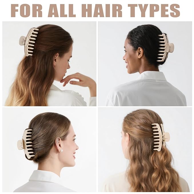 TOCESS Hair Claw Clips for Women - 8PK Large Neutral Matte Jumbo Hair Clips for Thick, Thin, Long, Short, Curly Hair Girls, Big Jaw Clip Set for Daily Use (Cream Beige)
