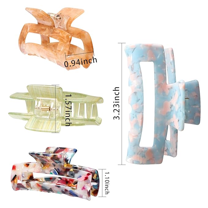 Magicsky 4PCS Hair Claw Clips, Acrylic Banana Barrettes, Celluloid French Butterfly Jaw, Tortoise Grip Pin-Leopard print Stylish Accessories for Women Girls, Long Motley