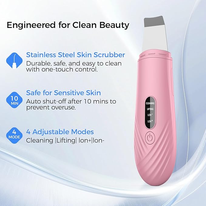 Skin Scrubber Face Spatula, Blackhead Remover Tool for Facial Deep Cleansing, Face Spatula Pore Cleaner with 4 Modes, Whitehead Remover, Blackhead Extractor, Face Scrubber (Pink)