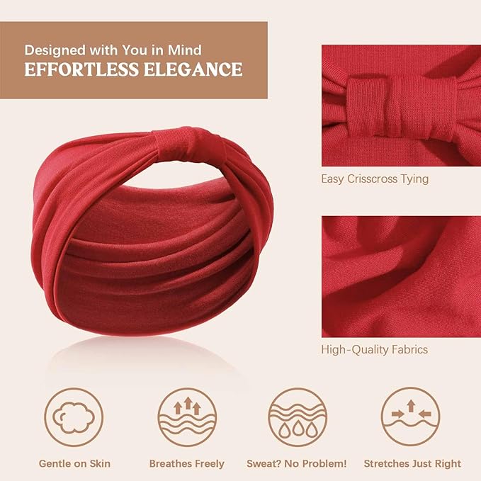 Wide Headbands for Women Knotted No Slip Head Bands Soft Turban Headband Hair Accessories Boho African Solid Color Head Wraps for Women Yoga Workout Pack of 6