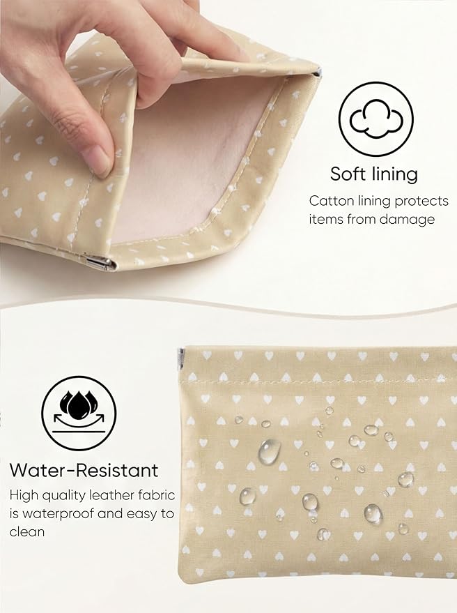Hearts Leather Makeup Pouch Set for Women Small Make Up Bag for Purse Waterproof Initial Makeup Cosmetic Bags Pouches for Purse Aesthetic Travel Toiletry Bag,Light Brown