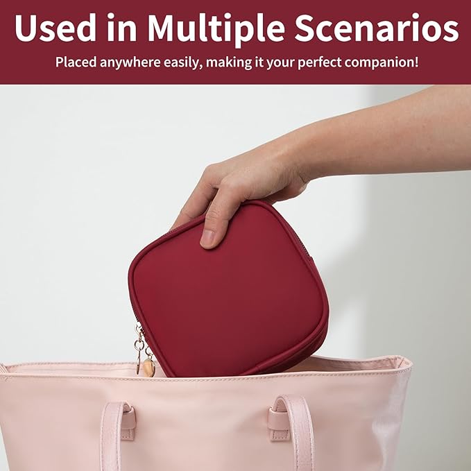 Small Makeup Pouch, Double Zipper Cosmetic Bag, Travel Makeup Bag, Cute Makeup Bag for Purse, Mini Toiletry Bag (red)