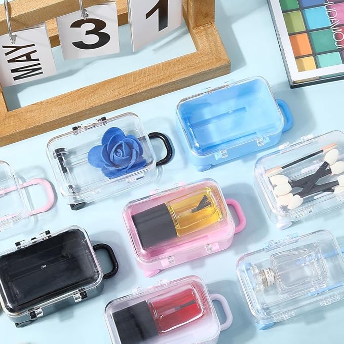 8Pcs 8 Colors Tiny Suitcase Gift Box Eyelash Storage Case Colorful Small Mini Plastic Empty Trolley Bag Luggage Candy Organizer Holder Boxes for Eyelashes Candy Makeup False Lash Travel Tool