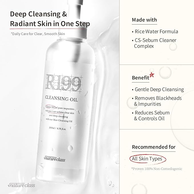 R199 Rice Cleansing Oil Face Cleanser Korean Skincare Makeup Remover Oil Cleanser for Face Blackhead Remover Pore Control Double Cleansing Sensitive Skin 6.76 fl oz