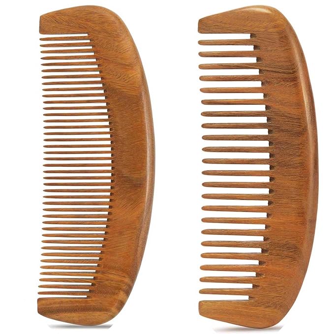2 Pack Wooden Comb, Beard Comb for Men, Hair Combs for Women - Green Sandalwood