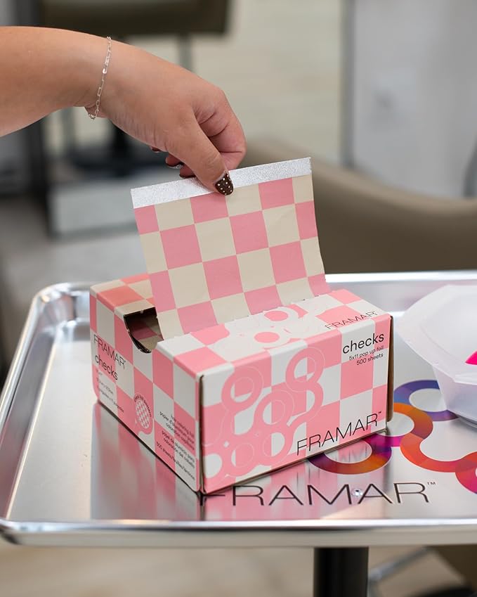 FRAMAR Pink Checkered Hair Foil – Hair Foils For Highlighting, Pop Up Foil For Hair Highlighting, Salon Foils For Hair Highlighting Kit, Long Hair Foils For Bleach, Salon Foils For Hair Stylist – 500