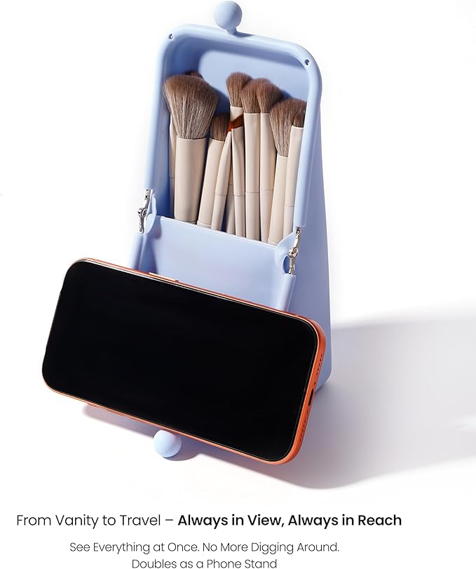 APT 1101 Makeup Brush Holder Travel Cosmetic Bag with Suction Base, Portable Cosmetic Organizer for Travel & Home, Organizer for Brushes, Beauty Tools & Accessories (Cloud Blue)