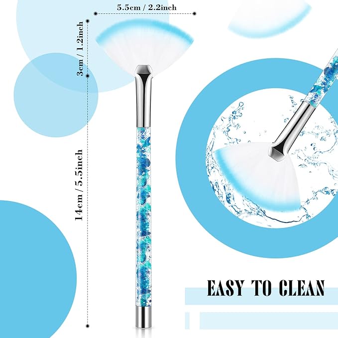 Nuenen 12 Pcs Soft Fan Facial Brushes Mask Acid Applicator Brush for Mud Cream Blush Makeup Peel Glycolic Multi Use Cosmetic Tools with Glitter Quicksand Handle and Pouch(Blue)