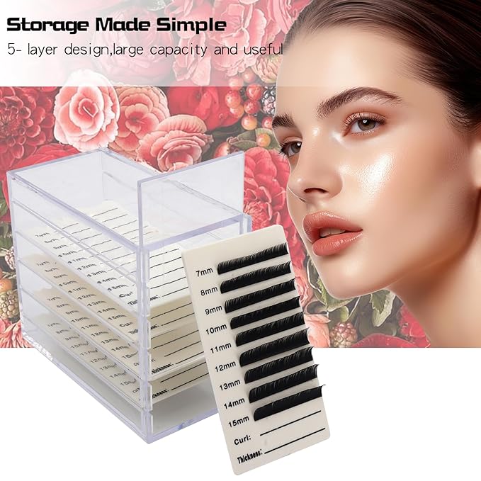5 Layer Makeup Organizer Storage Box Clear Eyelash Storage Box Eyelashes Grafting Eyelash Extension Tool (Clear)
