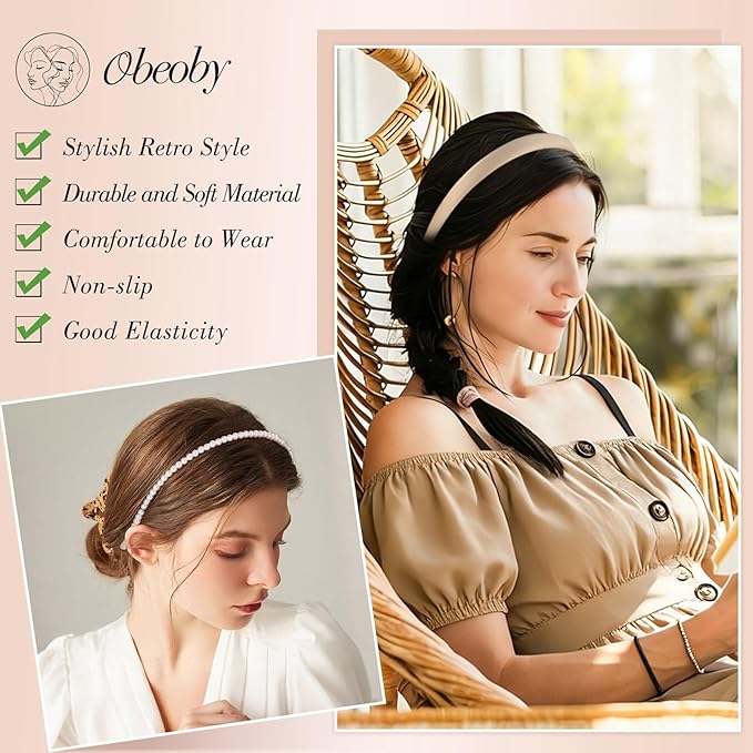 obeoby 8 Pack Trendy Headband for Lazy Hair Days, Non Slip Floral Headbands for Girls Women Multi-Style Accessories for Hair Growth Phases
