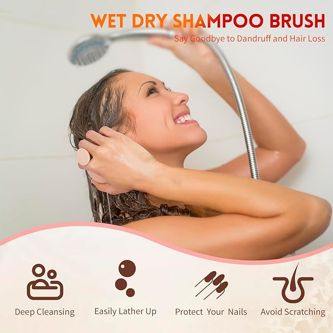 Silicone Scalp Massager Shampoo Brush for Shower, Scalp Scrubber with Soft Bristles for Hair Growth & Dandruff Treatment, Wet Dry Hair Massager for All Hair Types of Women (2 Pink)