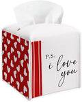 Red Heart Design Tissue Box Cover - I Love You PU Leather Waterproof Tissue Holder - Valentine's Day Facial Paper Organizer for Home Bathroom Office -Desk Valentines Day Decorative Dispenser Box-B08