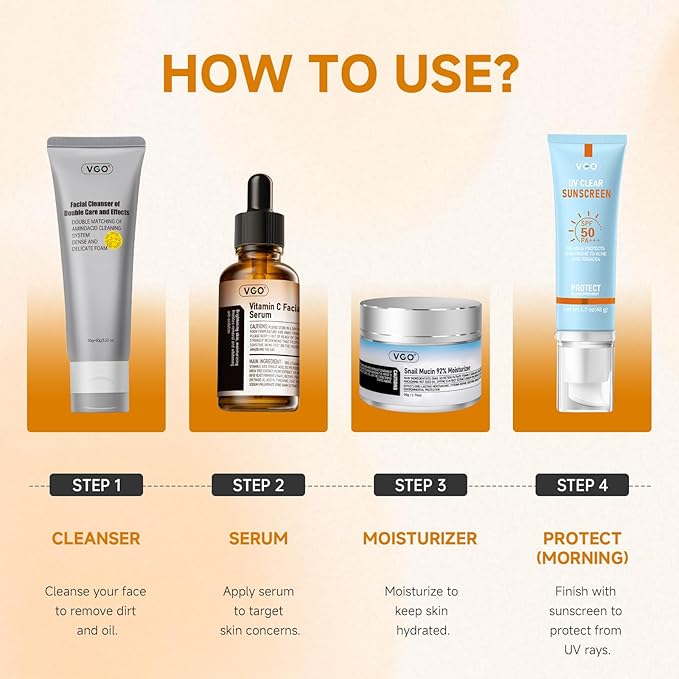 VGO Vitamin C Serum for Face, Vit C Anti Aging Serum with Hyaluronic Acid & Vitamina E, Deep Hydration Facial Care for All Skin Types, 1.01oz / 30ml