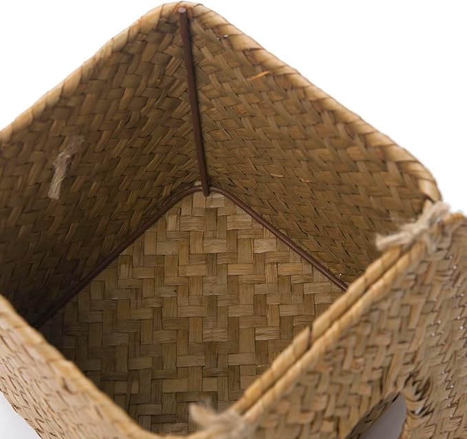 Tissue Box Cover Square, Seagrass Tissue Box Holder, Woven Facial Tissue Holder, Rattan Wicker Tissue Box, Decorative Tissue Cover for Dinner Table, Living Room, Bathroom, Bedroom, Office (Natural)