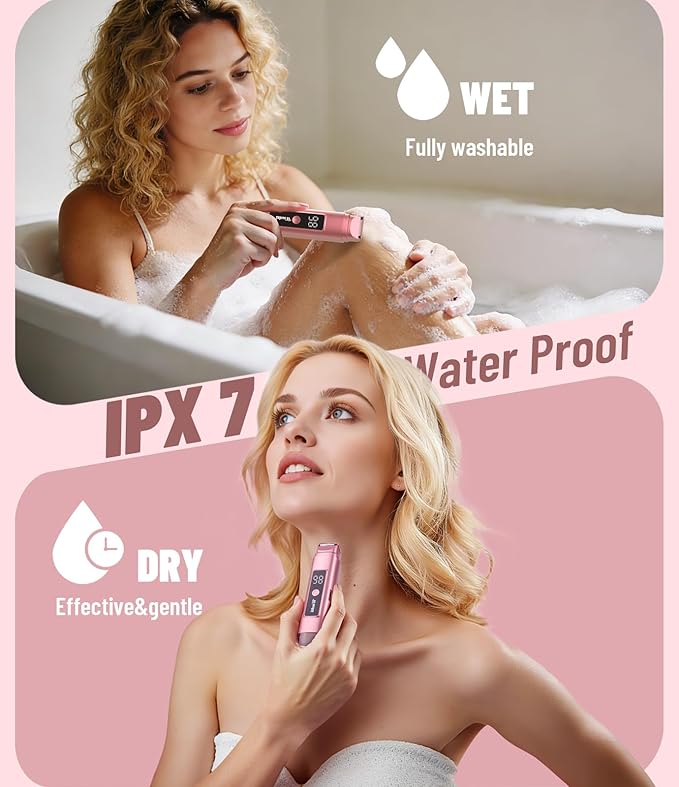Electric Bikini Trimmer for Women: IPX7 Waterproof Dual Head Cordless Electric Shaver for Women with LED Display & 0.5mm Ceramic Blades for Pubic Hair, Face, Legs - Tea Rose