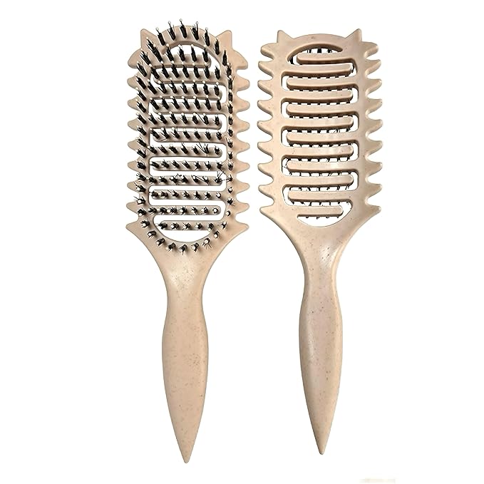 New Curly Hair Brush Ventilated Boar Bristle Hair Brush,Curl Defining Brush,For Curly Hair Wet,Curl Defining Brush For Women And Men(Off White)