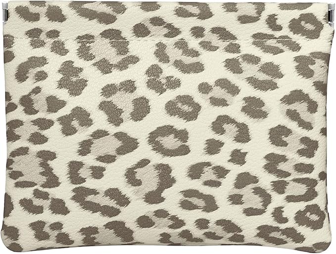 Leopard Leather Small Makeup Pouch for Women,Cosmetic Accessories,Waterproof and Portable Cosmetic Bag,Self-closing, No Zipper, Aesthetic Storage Pouch,Lipstick for Purse,Beige Brown