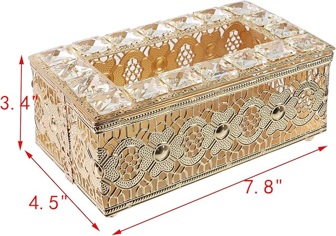Geesatis Tissue Box Cover, Rectangle Tissue Box Holder, Rectangular Napkin Facial Tissues Holder for Bathroom Toilet Bedroom Living Room Table Desk Office Dresser, 1 Pcs Golden 7.8''x4.5''x3.4''