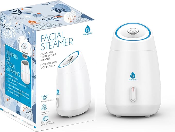 Pursonic White Facial Steamer - Face Steamer for Facial Deep Cleaning Tighten Skin - Daily Hydration for Unclogging Pores & Moisturizing Skin