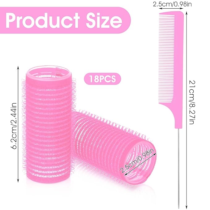 18pcs Self Grip Small Hair Rollers with Rat Tail Comb Plastic Hair Rollers Small Heatless Roller Hair Curlers for Pro Salon Hairdressing and DIY Hairstyles (0.98 X 2.44 Inch)