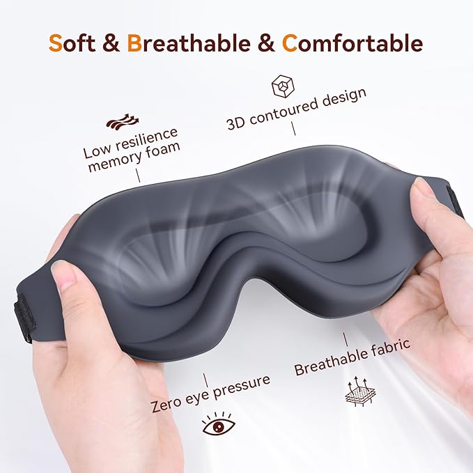 Sleep Mask, EVA BELLE Eye Mask for Men Women, Zero Pressure 3D Sleeping Mask, Cool Super Smooth Light Blocking Soft Eye Shade Cover Memory Foam, Lightweight for Home Travel Use