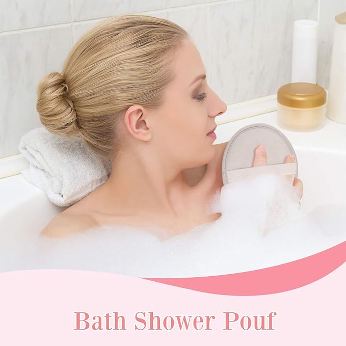 Boao 3 Pcs Bath Shower Pouf Sponge Mesh Pouf Shower Ball Exfoliating Body Sponge Pad Scrubber Glove with Flower Bath Ball (Green,Khaki,Dark Brown)