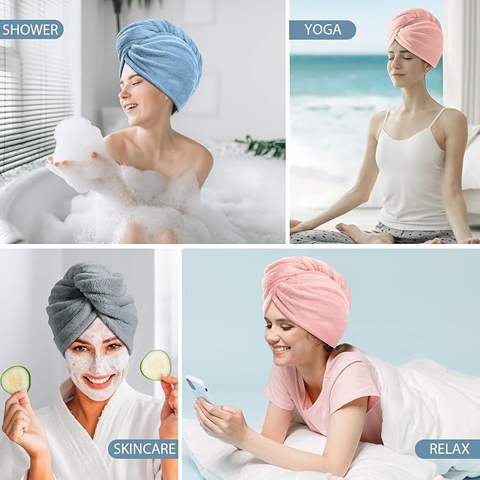 Ultra Absorbent Hair Quick Drying Towel for Women Girls New Microfiber Hair Towel Wrap Dry Turban Soft Bow Tie Plopping Head Towels Shower Cap for Kids (Yellow)