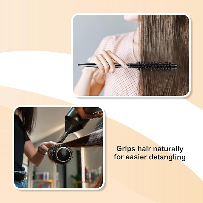 Mini Round Brush for Blow Drying, Travel Quiff Roller Brush with Ergonomic Handle and Nylon Bristles, Ideal for Women's Short and Thin Hair