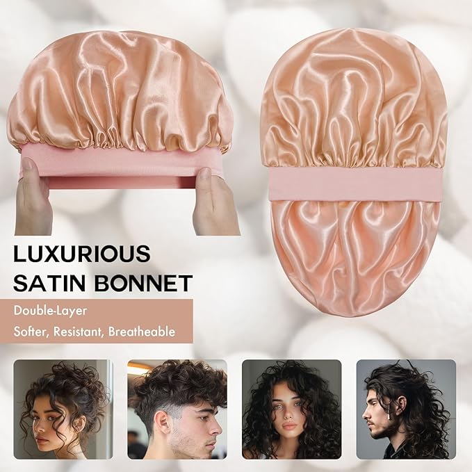 Satin Silk Bonnet for Sleeping, Double Layer Silk Sleep Cap for Men & Women, Soft Satin Lined Bonnet for Curly Hair
