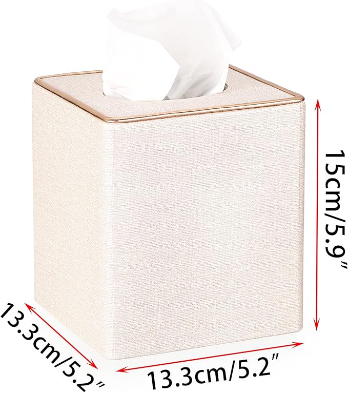Sumnacon Square Linen Tissue Box Cover - Stylish Cube Tissue Box Holder with Magnetic Bottom, Decorative Tissue Box for Vanity Toilet Tank Dresser Night Stand Table Countertop Office Car, Beige