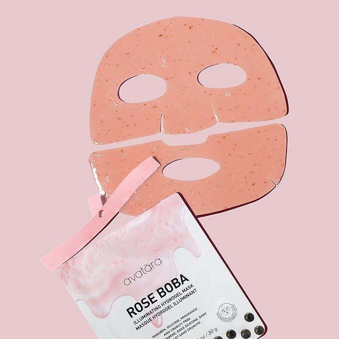 Avatara Boba Goals 4-Pack Variety Hydrogel Mask Set, Rose Boba, Matcha Boba, Mango Boba & Lychee Boba | 1.05 fl. oz / 30 g