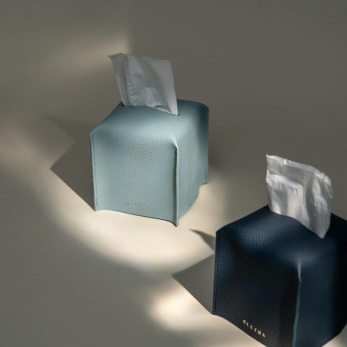 OLETHA Square Tissue Box Cover - Aesthetic Desk Decor for Room, Home & Office - Tissues Cube Boxes Holder - Sky Blue