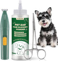 Dog Ear Hair Removal Tool – 30g Ear Powder, 5.5" Hemostat & Electric Dog Ear Trimmer – Helps Reduce Wax & Odor – Grooming Kit for Schnauzers, Poodles & Breeds with Ear Hair